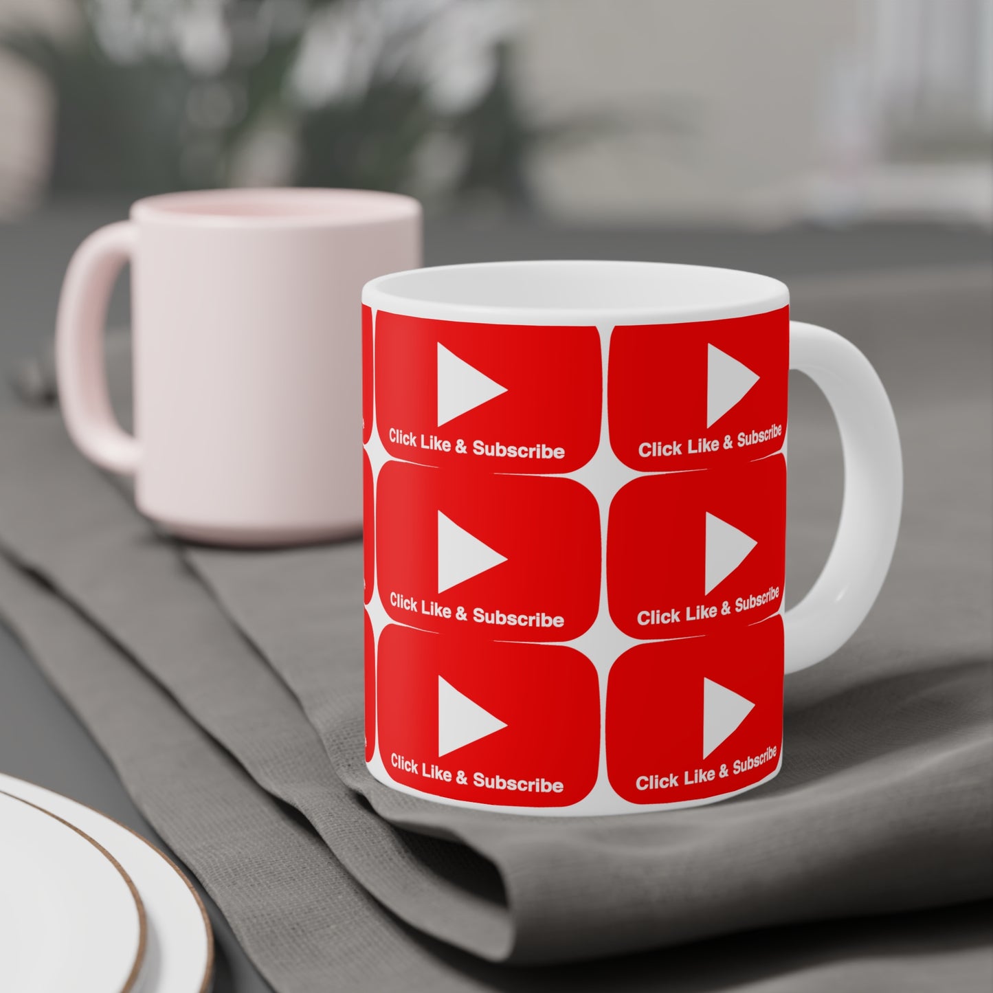Red bar Click Like & Subscribe - Ceramic Mugs (11oz\15oz\20oz)