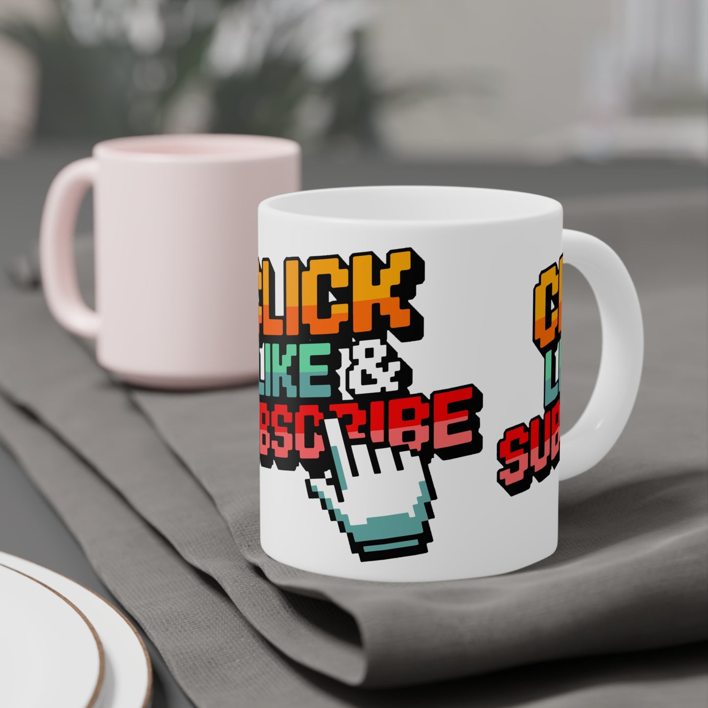 Big 8-Bit Click Like & Subscribe - Ceramic Mugs (11oz\15oz\20oz)