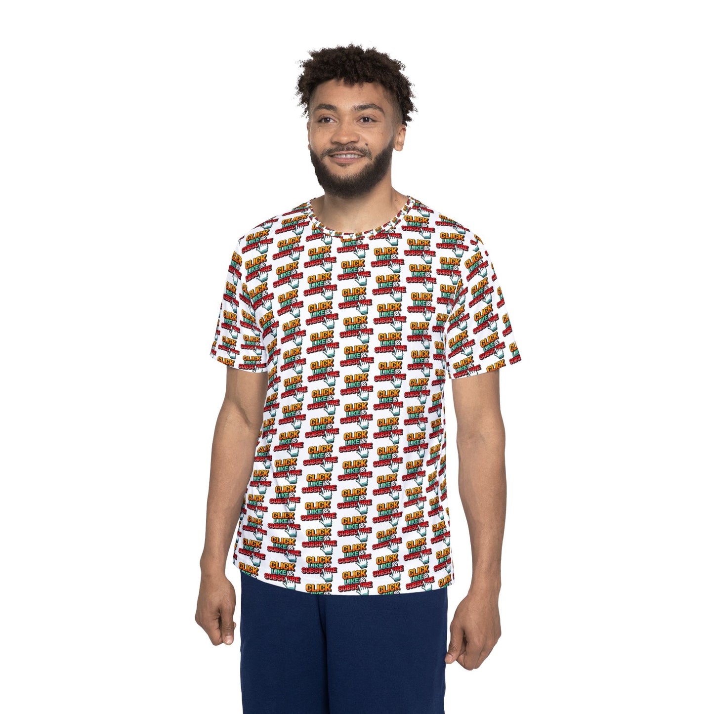 8 Bit Click Like and Subscribe Pattern Men's Sports Jersey (AOP - White)