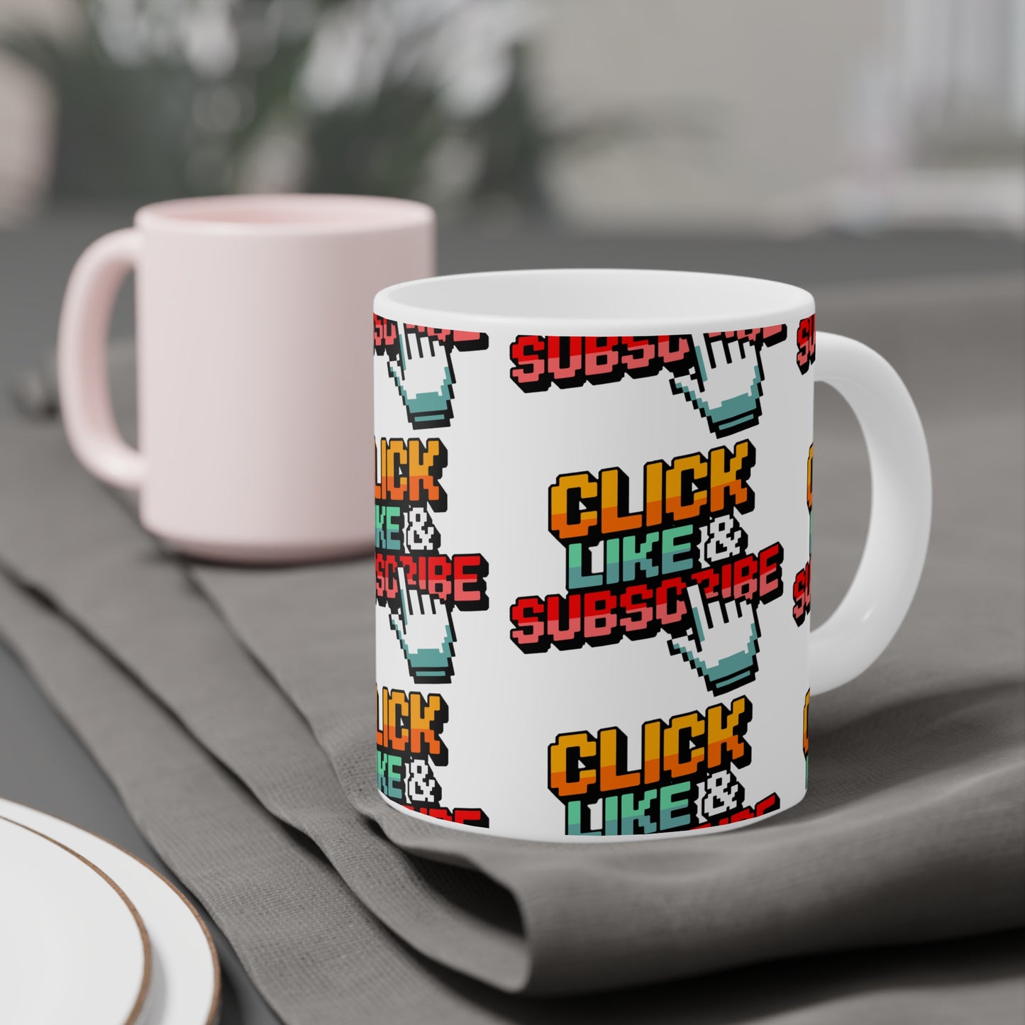 8-Bit Click Like & Subscribe - Ceramic Mugs (11oz\15oz\20oz)