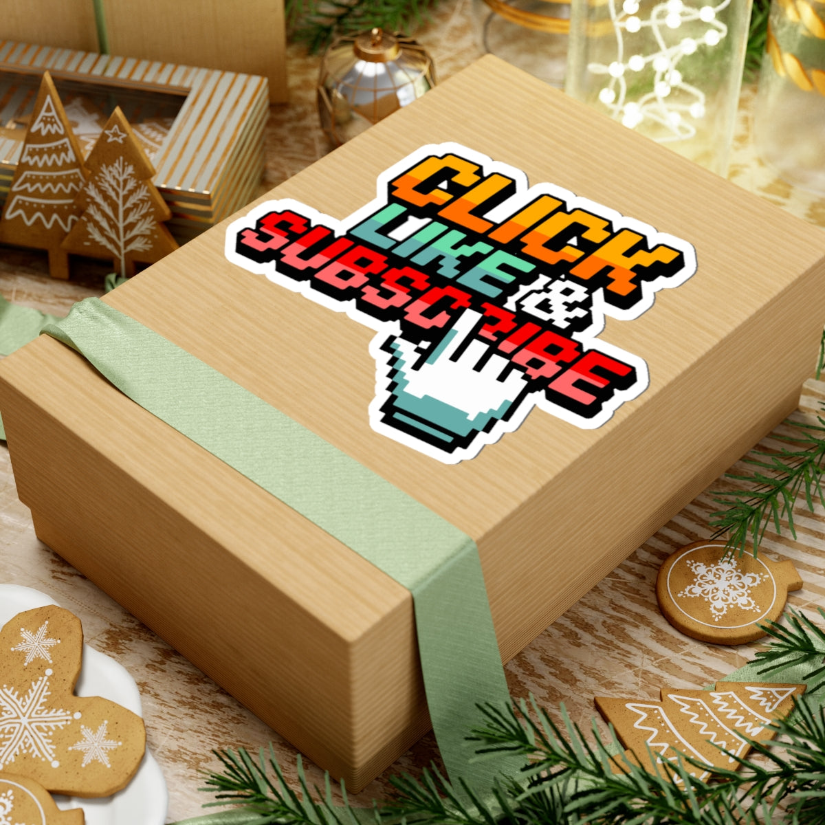 8-Bit Click Like and Subscribe Kiss-Cut Stickers - Content Creator Stickers