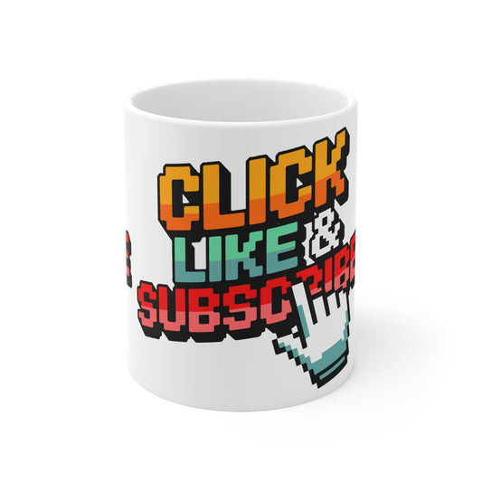 Big 8-Bit Click Like & Subscribe - Ceramic Mugs (11oz\15oz\20oz)