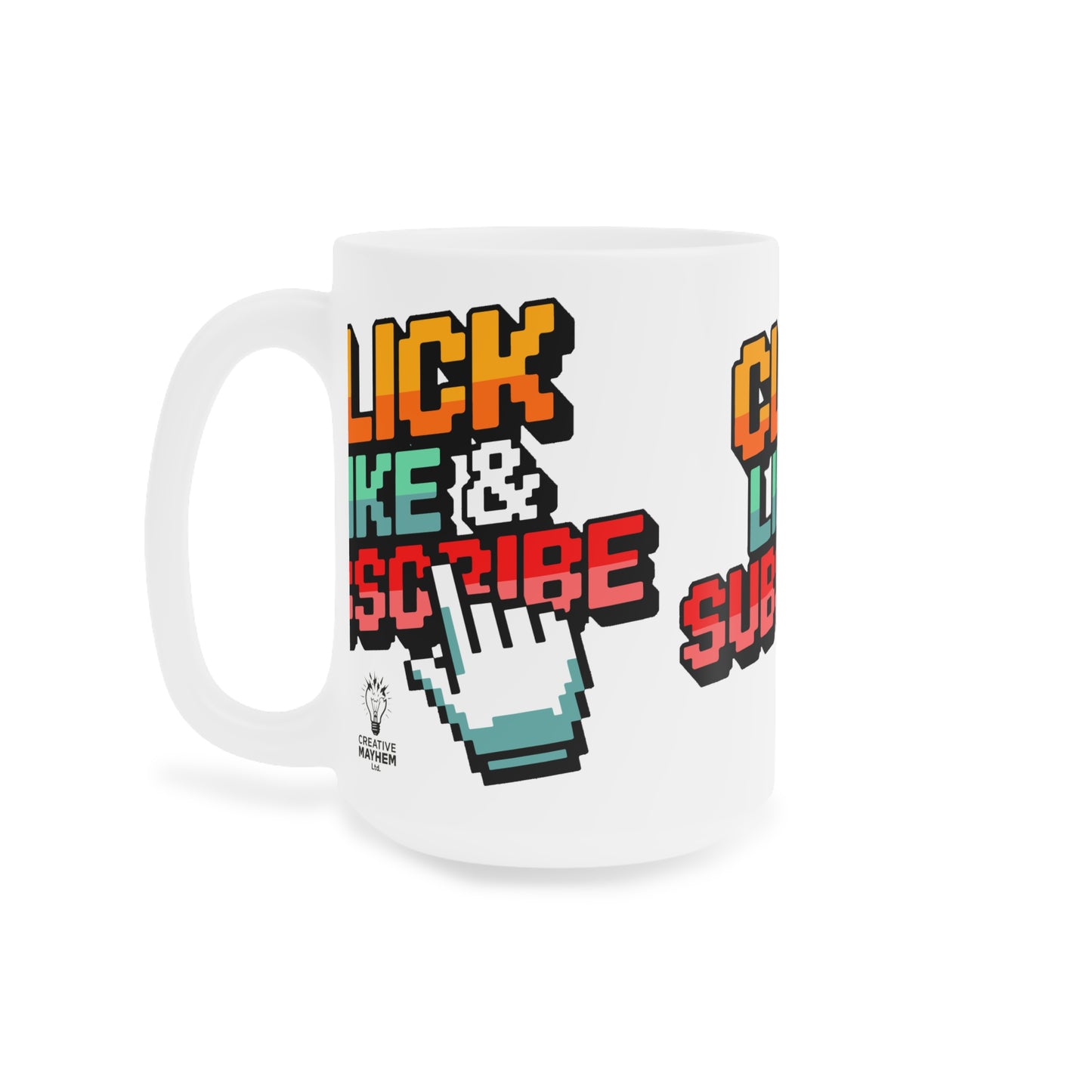 Big 8-Bit Click Like & Subscribe - Ceramic Mugs (11oz\15oz\20oz)