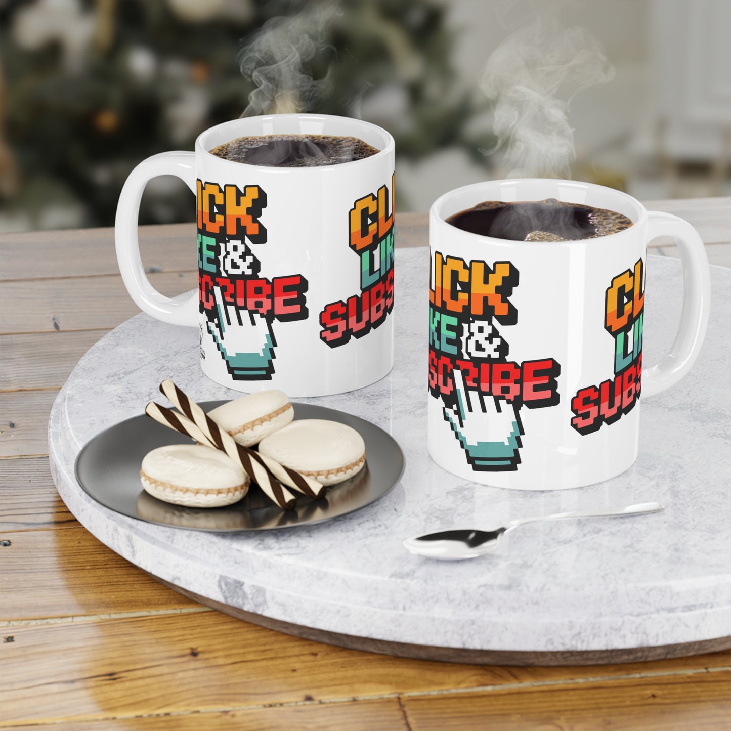Big 8-Bit Click Like & Subscribe - Ceramic Mugs (11oz\15oz\20oz)