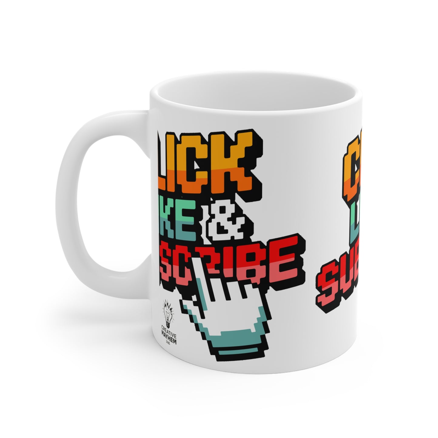 Big 8-Bit Click Like & Subscribe - Ceramic Mugs (11oz\15oz\20oz)