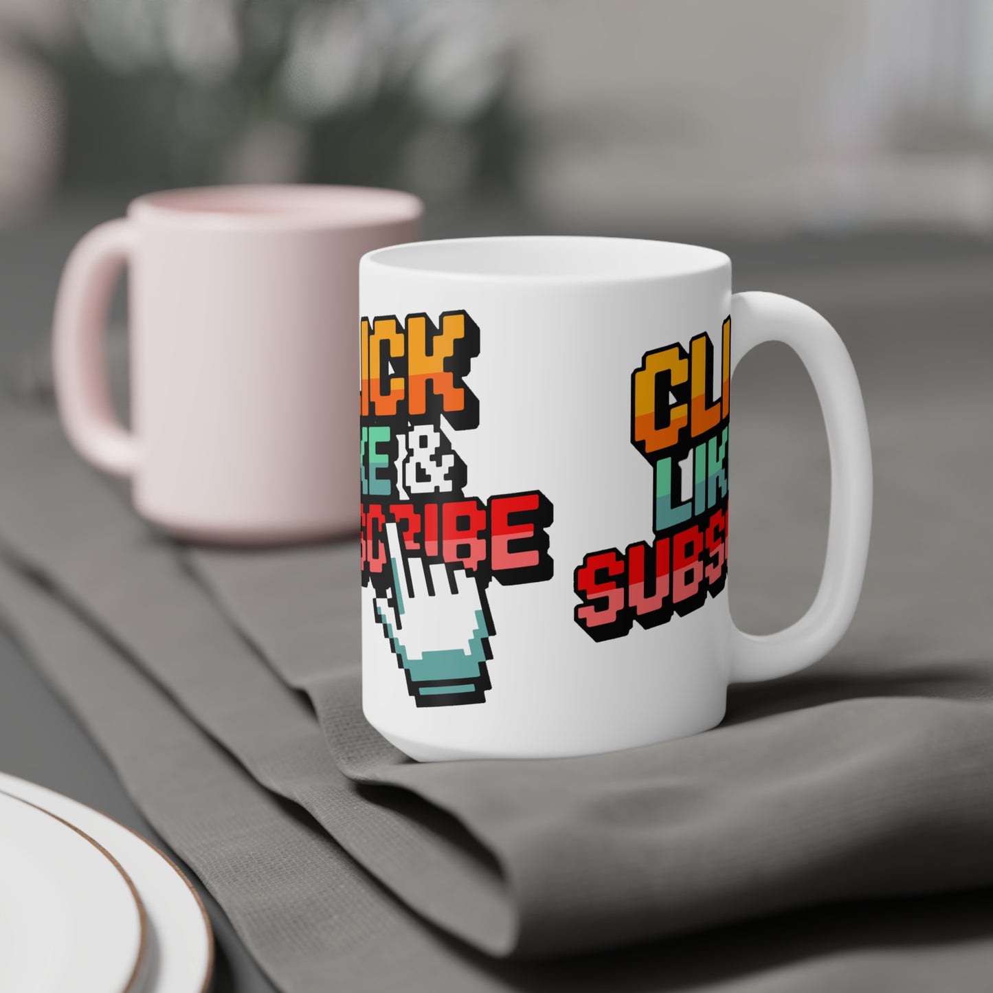 Big 8-Bit Click Like & Subscribe - Ceramic Mugs (11oz\15oz\20oz)