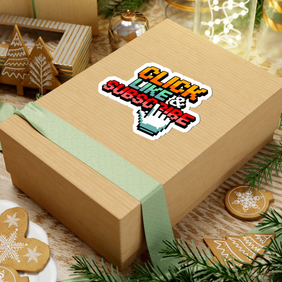 8-Bit Click Like and Subscribe Kiss-Cut Stickers - Content Creator Stickers