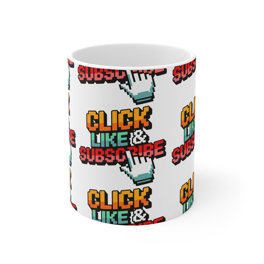 8-Bit Click Like & Subscribe - Ceramic Mugs (11oz\15oz\20oz)