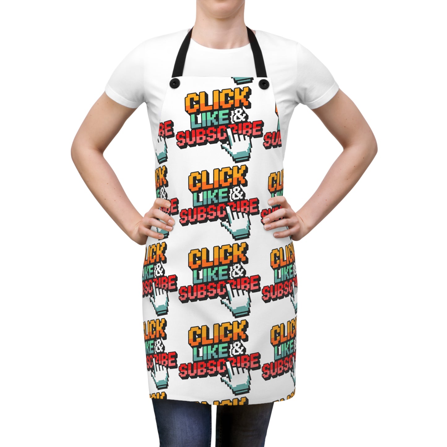 The 8-Bit Click Like and Subscribe apron