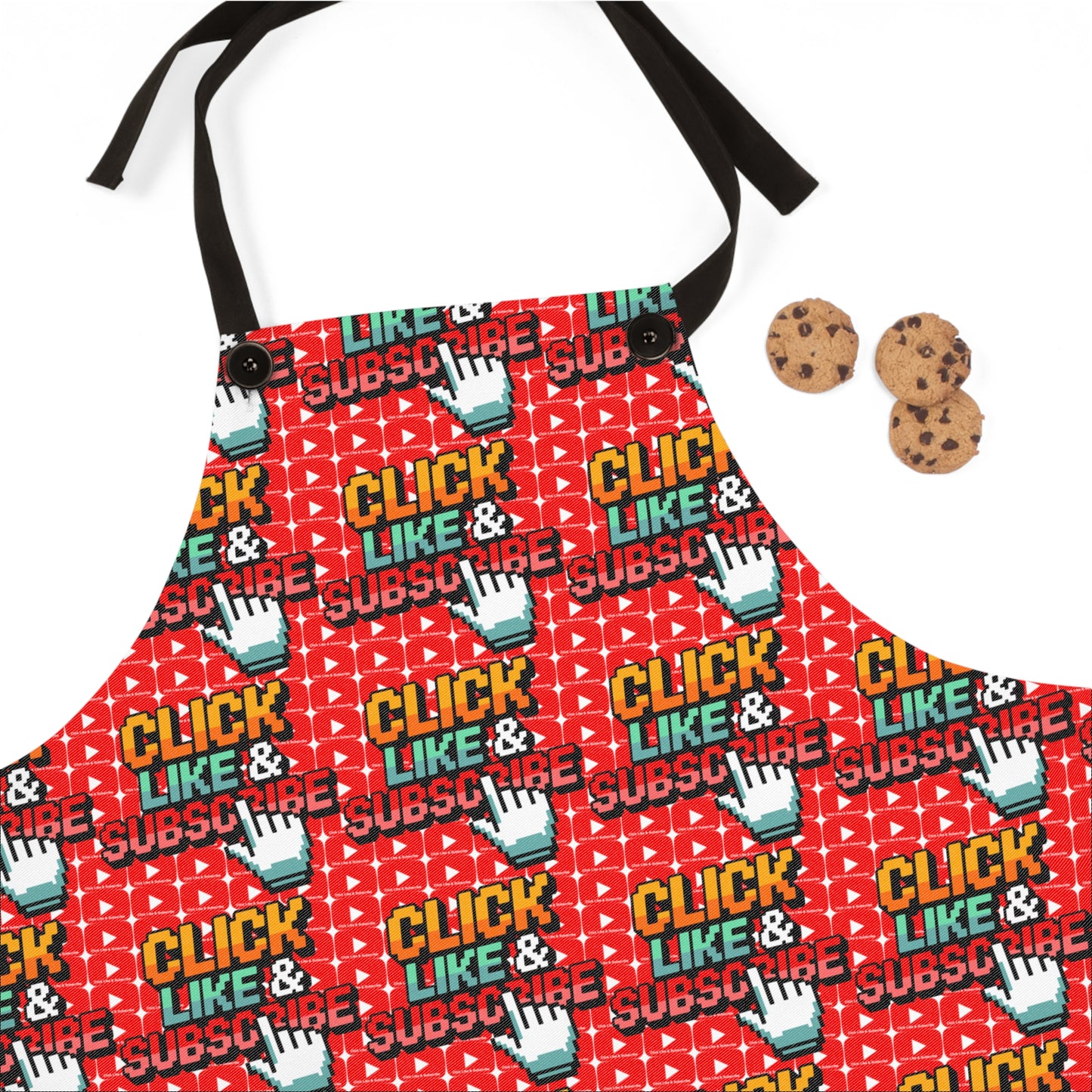 Red Bar + 8 Bit Click Like and Subscribe Apron