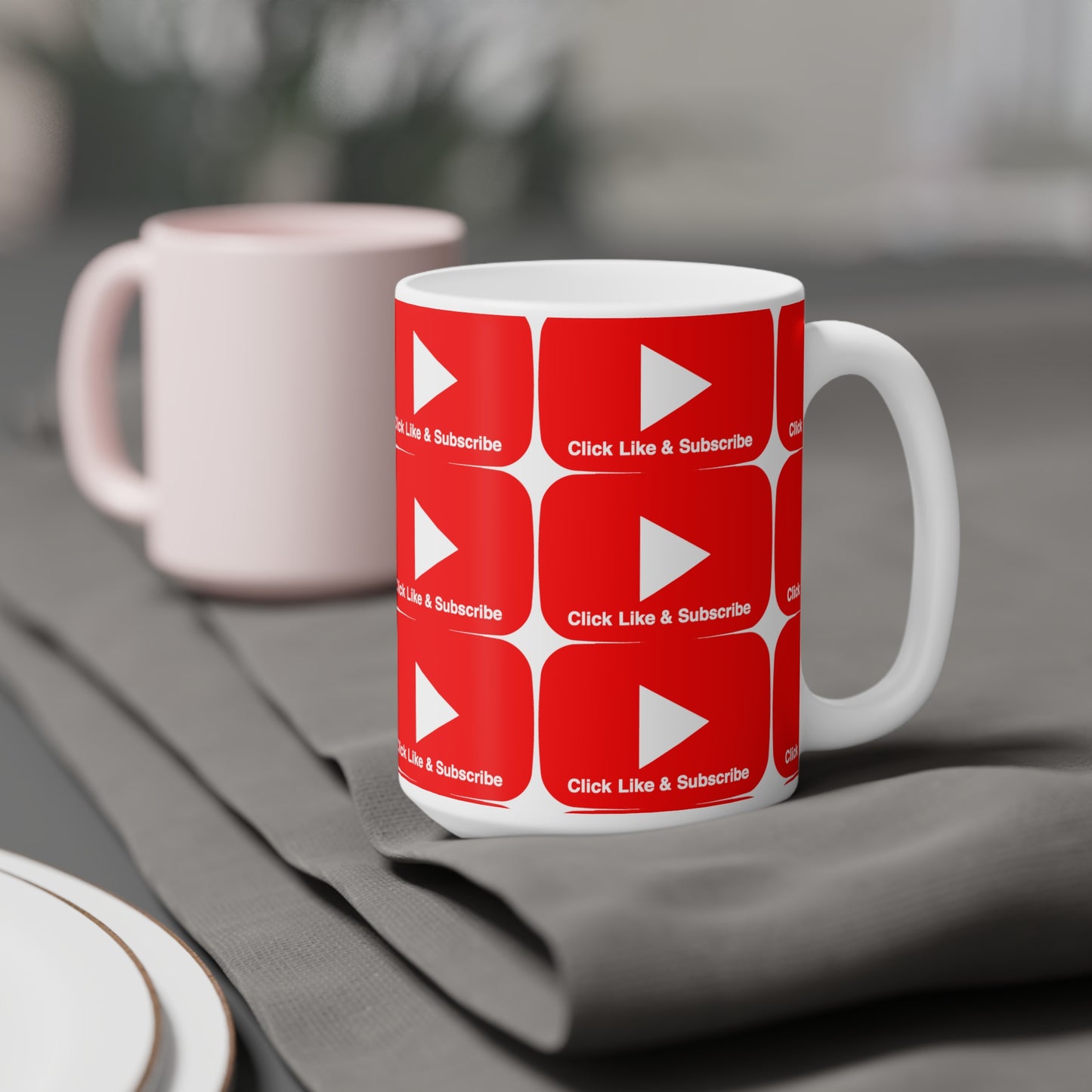 Red bar Click Like & Subscribe - Ceramic Mugs (11oz\15oz\20oz)